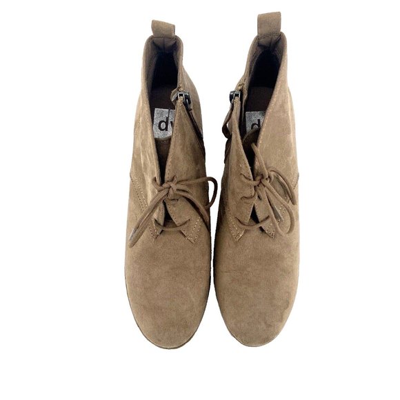 DV Dolce Size 9 Wedge Ankle Boots Booties Tan Taupe Side Zip Tie-up Faux Suede - Picture 3 of 11